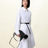 White Vertical Stripe Shirt Dress | Slimming Cotton-Blend | Longline Office-to-Resort Wear