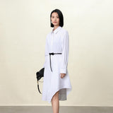 White Vertical Stripe Shirt Dress | Slimming Cotton-Blend | Longline Office-to-Resort Wear