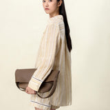 Sunny Yellow Striped Linen Wrap Shirt & Shorts Set: Crinkle-Textured Summer Beachwear Ensemble