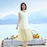 Yellow Sleeveless Layered Dress, yellow layered dress, mugwort-cotton antimicrobial | TENCEL-Linen Blend