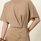 Khaki & Black Shift Dress for Women, brown dress for women, Cotton-Blend Wrinkle-Resistant | Convertible Work-to-Weekend Dress