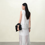 Elegant Acetate Textured Sleeveless Tank Top for Women - Beige & Gray Blouse Options