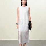 Elegant Acetate Textured Sleeveless Tank Top for Women - Beige & Gray Blouse Options