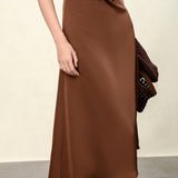 Elegant Brown / Black Asymmetrical Midi Slip Dress with Twisted Straps for Women - Coffee-Colored Acetate Cocktail Gown