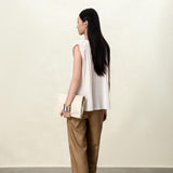 Elegant Beige Pleated Sleeveless Tank Top for Women | Vertical Structured Design | Summer Fashion