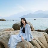 Versatile Sky Blue Acetate Linen Blend Shirt for Women - Oversized Multi-Way Styling