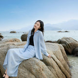 Versatile Sky Blue Acetate Linen Blend Shirt for Women - Oversized Multi-Way Styling
