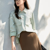 Eco-Friendly Espresso Brown Midi Wrap Skirt with Utility Pleats & Safari-Inspired Healing Aesthetic