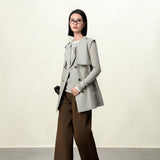 Elegant Misty Salt-Grey Sleeveless Trench Vest for Women: Military-Inspired Fashion Statement, military-Inspired jacket women