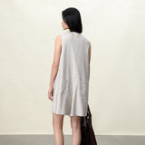 Elegant V-Neck Stonewashed Linen Jumpsuit with Utility Details - A-Line Silhouette for Women | V-Neck Utility Detail