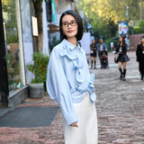 Elegant Blue Twist-Front Blouse with Butterfly Cut | Modal-Blend Anti-Wrinkle Shirt for Women, Blue Twist-Front Blouse, blue shirt women