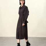 Elegant Dark Brown / Yellow Button-Up Wrap Dress for Women - Cocoa Cotton-Blend Stretch Fabric, cocoa dress women, brown button dress