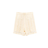 Sunny Yellow Striped Linen Wrap Shirt & Shorts Set: Crinkle-Textured Summer Beachwear Ensemble