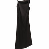 Elegant Brown / Black Asymmetrical Midi Slip Dress with Twisted Straps for Women - Coffee-Colored Acetate Cocktail Gown