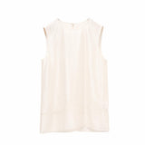 Elegant Acetate Textured Sleeveless Tank Top for Women - Beige & Gray Blouse Options