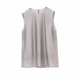 Elegant Acetate Textured Sleeveless Tank Top for Women - Beige & Gray Blouse Options