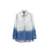 Gradient Blue Denim Shirt & Wide-Leg Jeans Set: Faded Wash, Chest Pocket, Slim Fit for Women, blue denim shirt, gradient denim shirt women