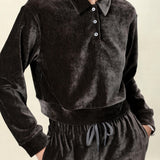Elegant Dark Brown and beige Velvet Top with Reflective Sheen, Versatile Women's Shirt, Stylish Outfits, brown pants, beige velvet pants