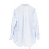 Elegant Blue Tailored Women's Blouse with Cinched Waist | Washed Poly-Cotton Contouring Shirt