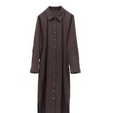 Elegant Dark Brown / Yellow Button-Up Wrap Dress for Women - Cocoa Cotton-Blend Stretch Fabric, cocoa dress women, brown button dress
