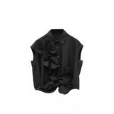 Elegant Peony Twist-Front Sleeveless Blouse, white sleeveless blouse, black sleeveless blouse, Wrinkle-Resistant Women's Floral Summer Top,