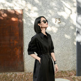 Black/Noir Beaded Belted Dress for women | Cotton-Polyester Fit & Flare | Victorian-Inspired Embroidery