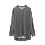 Oversized French Terry Sweatshirt: Dark & Light Gray Women's Long Sleeve Casual Top