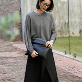 Oversized French Terry Sweatshirt: Dark & Light Gray Women's Long Sleeve Casual Top