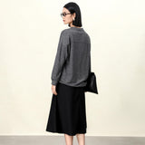 Oversized French Terry Sweatshirt: Dark & Light Gray Women's Long Sleeve Casual Top