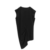 Apricot & Black Asymmetrical Cotton Tank Top | Cloud-Soft Bias-Cut Women's Casual Tee