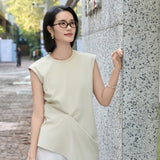 Apricot & Black Asymmetrical Cotton Tank Top | Cloud-Soft Bias-Cut Women's Casual Tee
