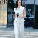 Wrinkle-Resistant Ivory Shoulder-Pad Camisole Top for Women - Sleeveless Poly-Cotton Blouse