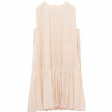 Elegant Beige & Black Vertical Pleated Dress - Sculpted Silhouette with Poly-Cotton Blend Lining