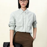 Moss Green Utility Shirt for Women | Recycled Fiber-Blend | Eco-Conscious Workwear with Notched Collar