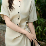 Apricot Wrap-Belt Shift Dress for women | Wrinkle-Proof Poly-Cotton Blend | Office-to-Resort Versatility