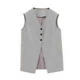 Gray Sleeveless Vest Women | Recycled Textured Blend | Adjustable Waist & Organdy Back Panel