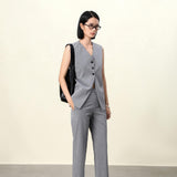 Gray Sleeveless Vest Women | Recycled Textured Blend | Adjustable Waist & Organdy Back Panel