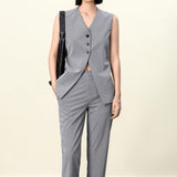 Gray Sleeveless Vest Women | Recycled Textured Blend | Adjustable Waist & Organdy Back Panel