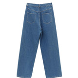 Dark Gray / Blue Wide-Leg Jeans for Women | 100% Cotton High-Waisted Trousers | Breathable & Anti-Buckle Design