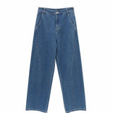 Dark Gray / Blue Wide-Leg Jeans for Women | 100% Cotton High-Waisted Trousers | Breathable & Anti-Buckle Design
