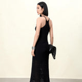 Elegant Black Sheer Linen-Blend Summer Slip Dress | Semi-Transparent Lightweight Beach Cover-Up