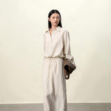 Apricot & Black Linen-Blend Cropped Shirt | Women's Summer Breezy Top with Adjustable Drawstring Hem