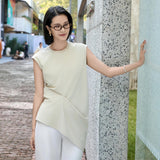Apricot & Black Asymmetrical Cotton Tank Top | Cloud-Soft Bias-Cut Women's Casual Tee