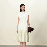 Yellow Sleeveless Layered Dress, yellow layered dress, mugwort-cotton antimicrobial | TENCEL-Linen Blend