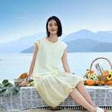 Yellow Sleeveless Layered Dress, yellow layered dress, mugwort-cotton antimicrobial | TENCEL-Linen Blend