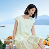 Yellow Sleeveless Layered Dress, yellow layered dress, mugwort-cotton antimicrobial | TENCEL-Linen Blend