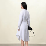 White Vertical Stripe Shirt Dress | Slimming Cotton-Blend | Longline Office-to-Resort Wear