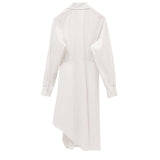 White Vertical Stripe Shirt Dress | Slimming Cotton-Blend | Longline Office-to-Resort Wear