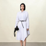 White Vertical Stripe Shirt Dress | Slimming Cotton-Blend | Longline Office-to-Resort Wear