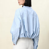 Elegant Blue Twist-Front Blouse with Butterfly Cut | Modal-Blend Anti-Wrinkle Shirt for Women, Blue Twist-Front Blouse, blue shirt women